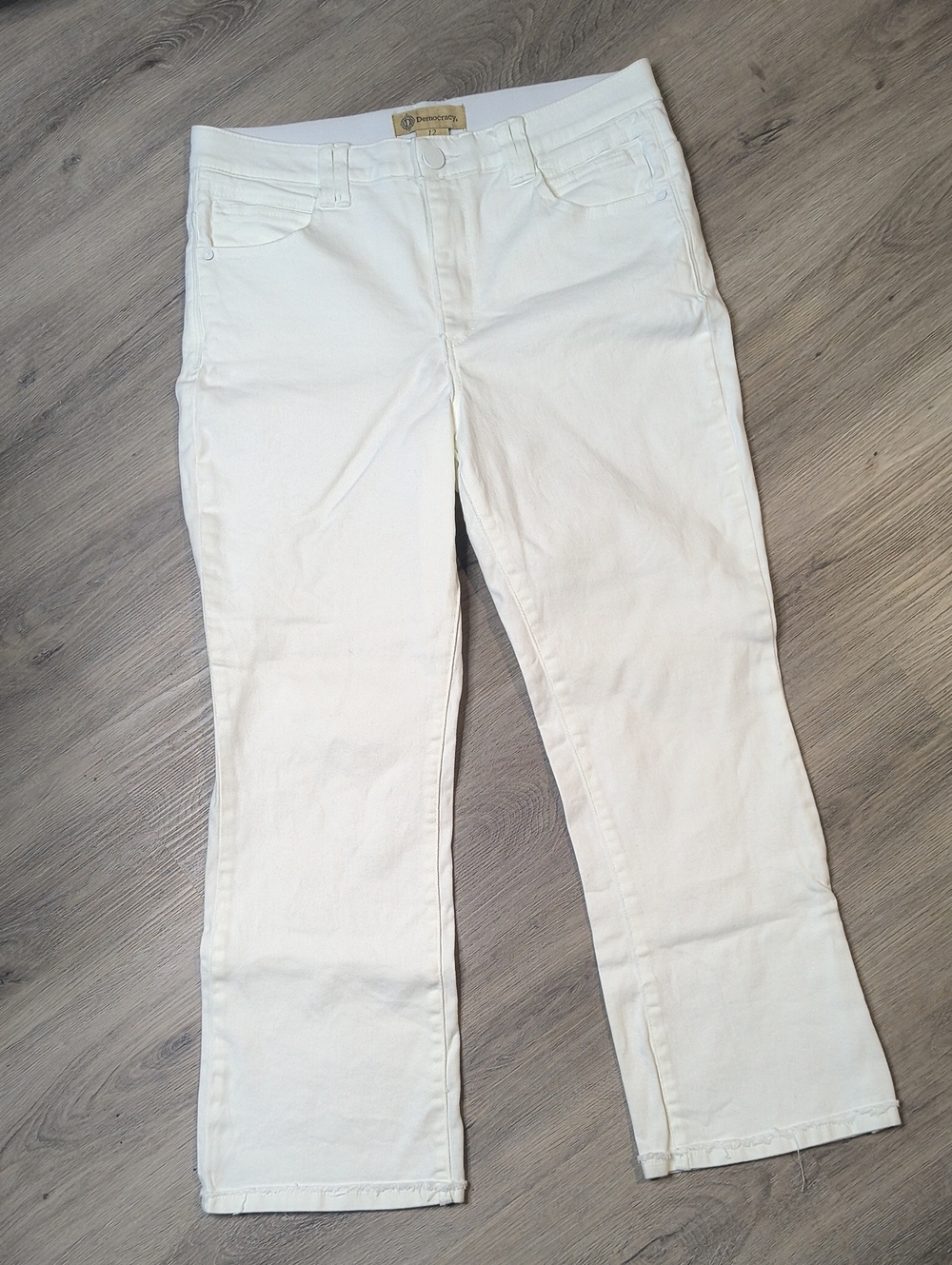 S1225 Straight Leg High Rise Democracy Ab-solution White Jeans Size 12 Women's